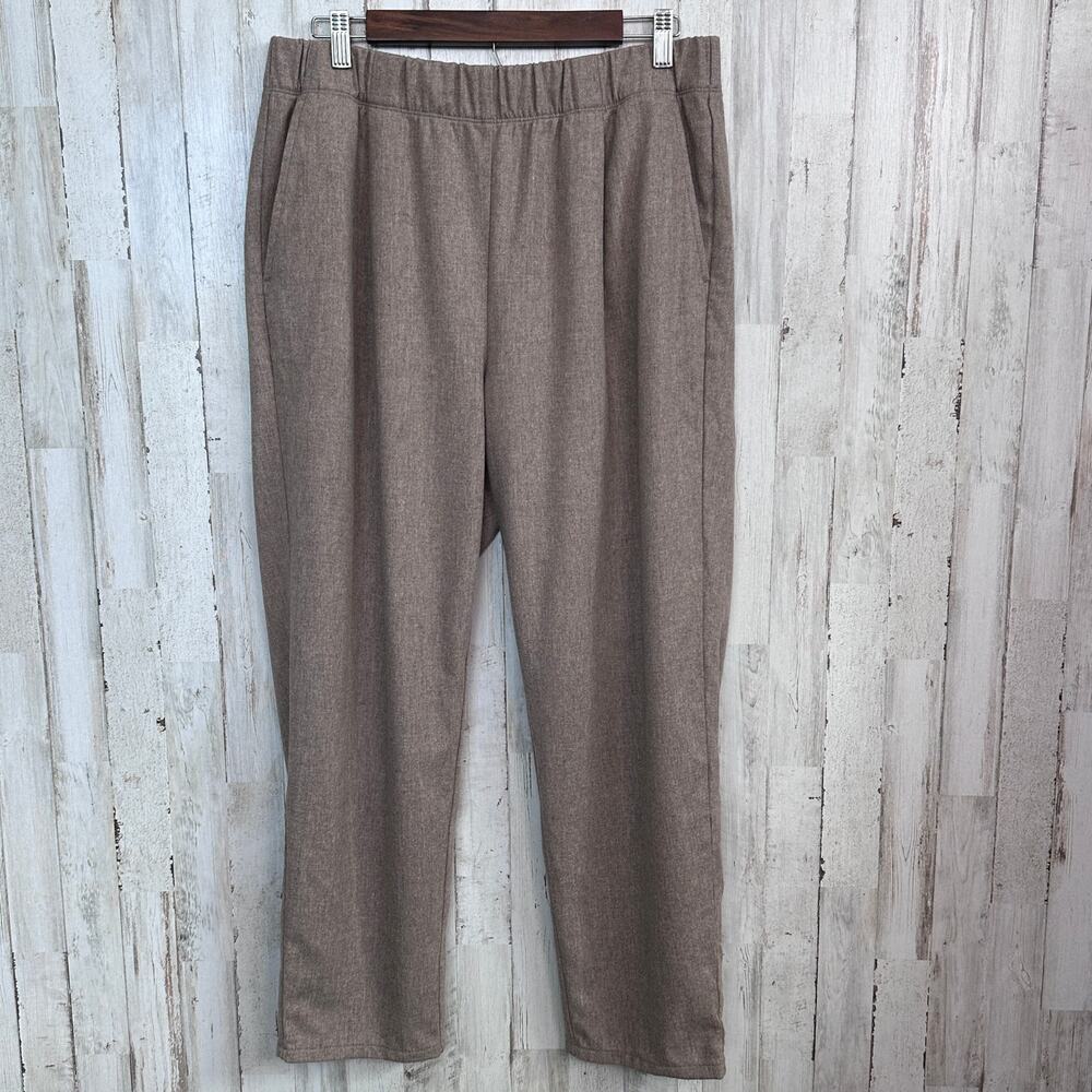 Eileen Fisher Soft Wool Flannel Pleated Tapered Pants Medium Tan Luxury EUC